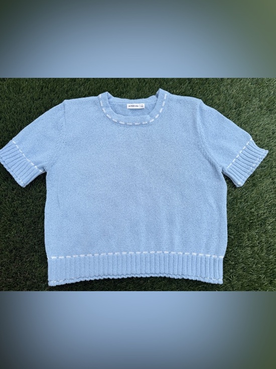 Active USA Sweaters - Active USA Bluebell Tee Time Crewneck Sweater with White Stitch Detail